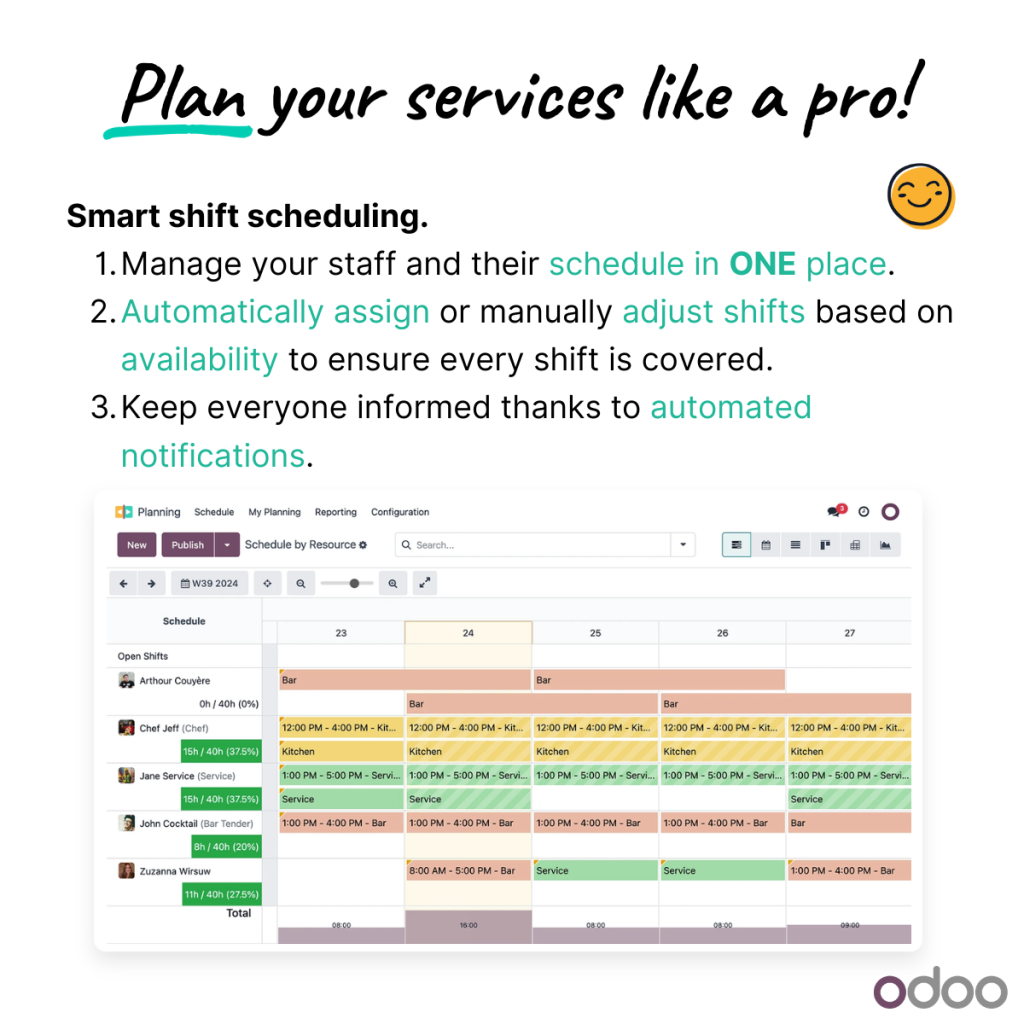Odoo restaurant management Shift Scheduling