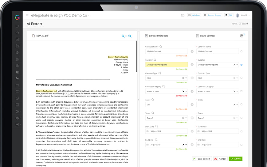 Data extraction application example