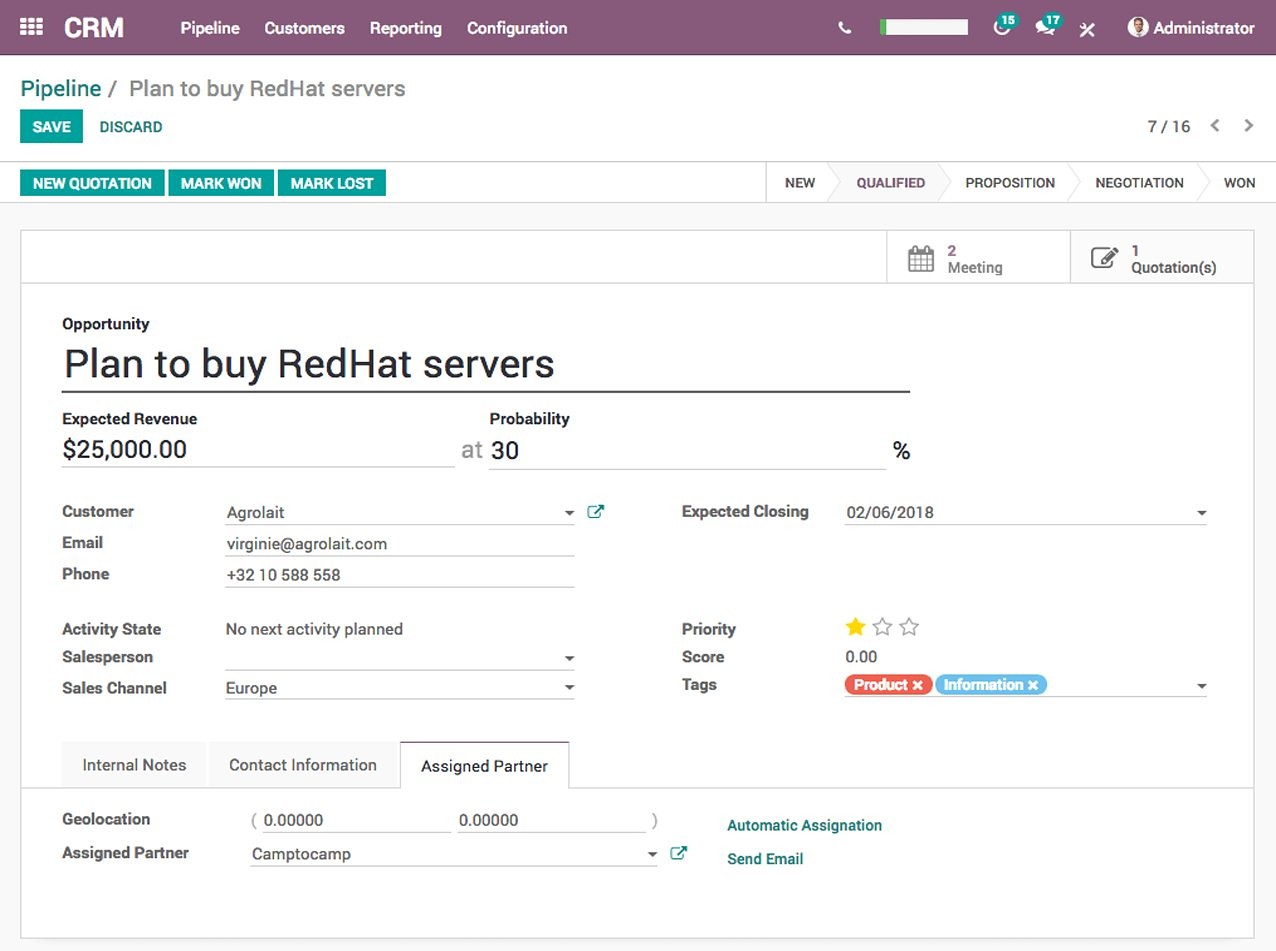 Quotation in Odoo CRM module