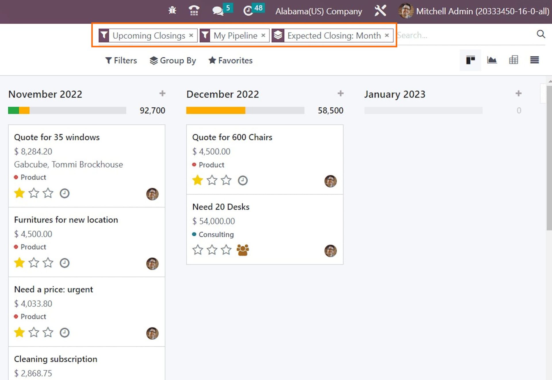 Reporting features in Odoo CRM and pipeline