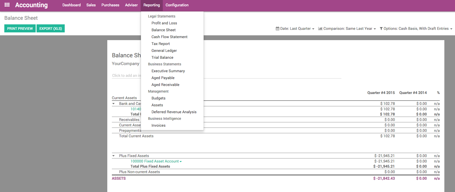 Dynamic Reports in Odoo Enterprise (Accounting module)