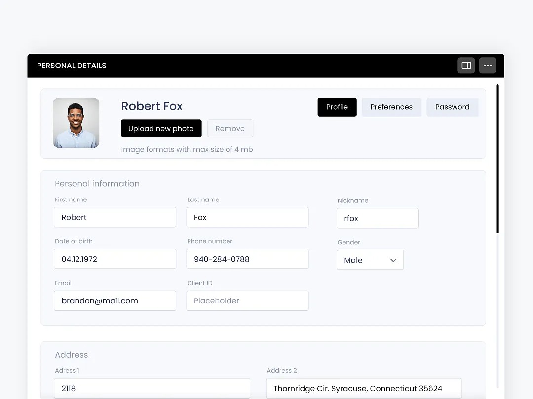 Electronic health record card example