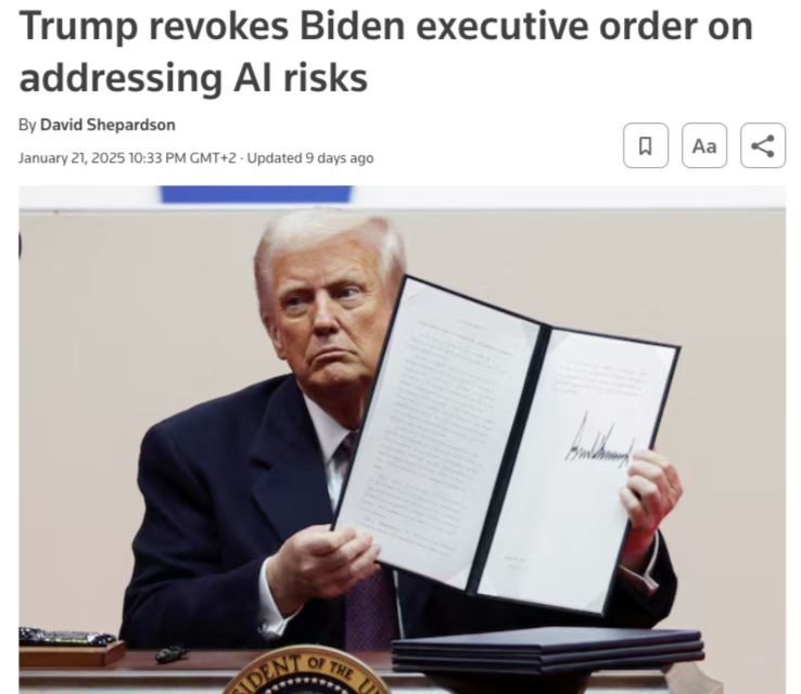 Reuters Trump revokes Biden executive order on addressing AI risks 