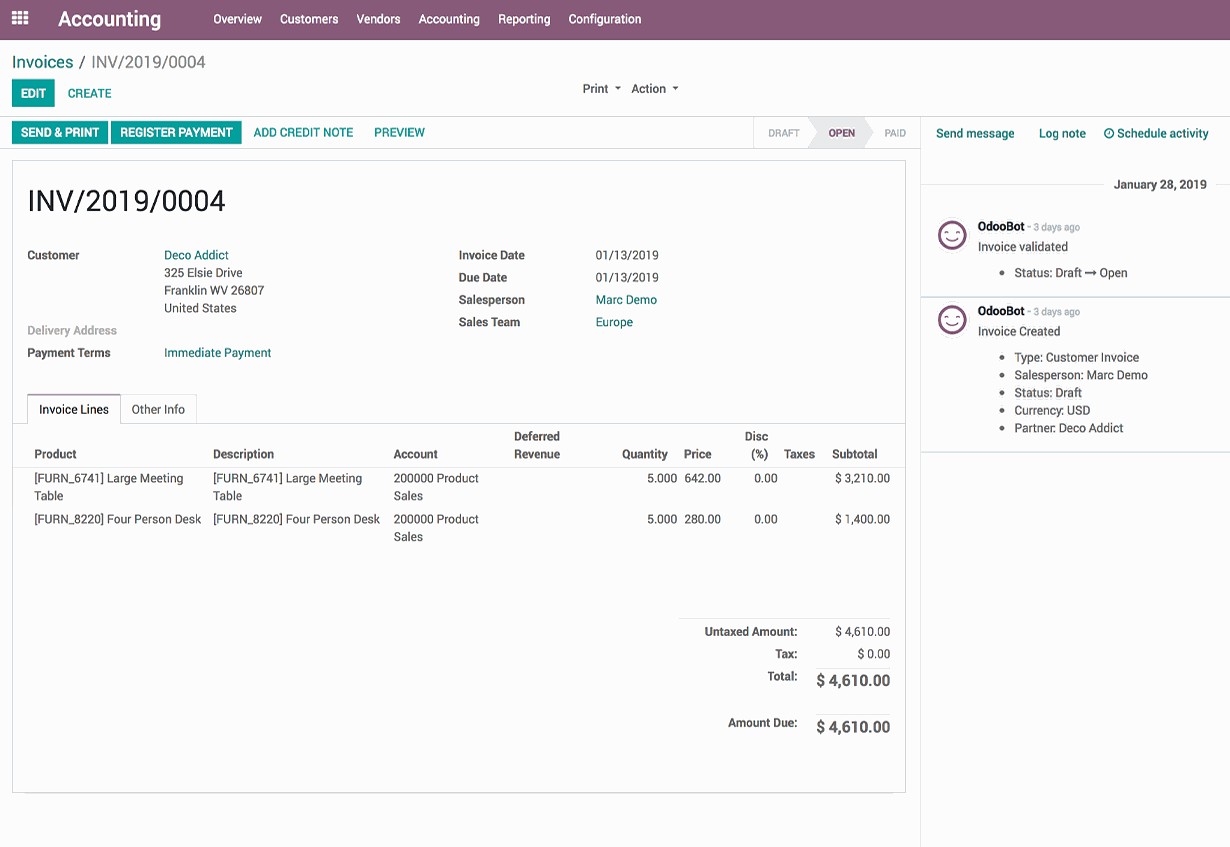 Invoicing in Odoo accounting module