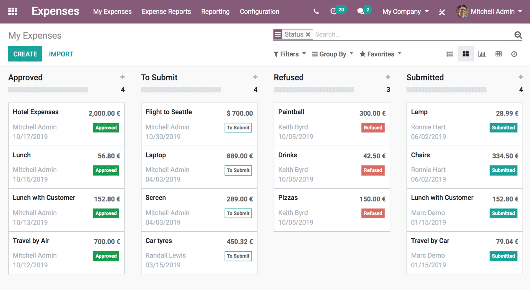 Managing expenses in Odoo