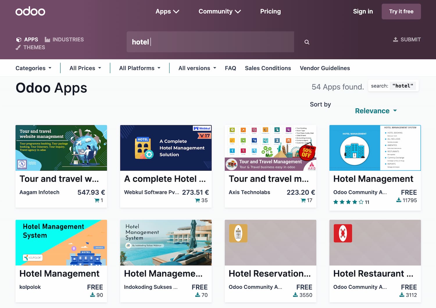 Hotel management apps in Odoo App Store