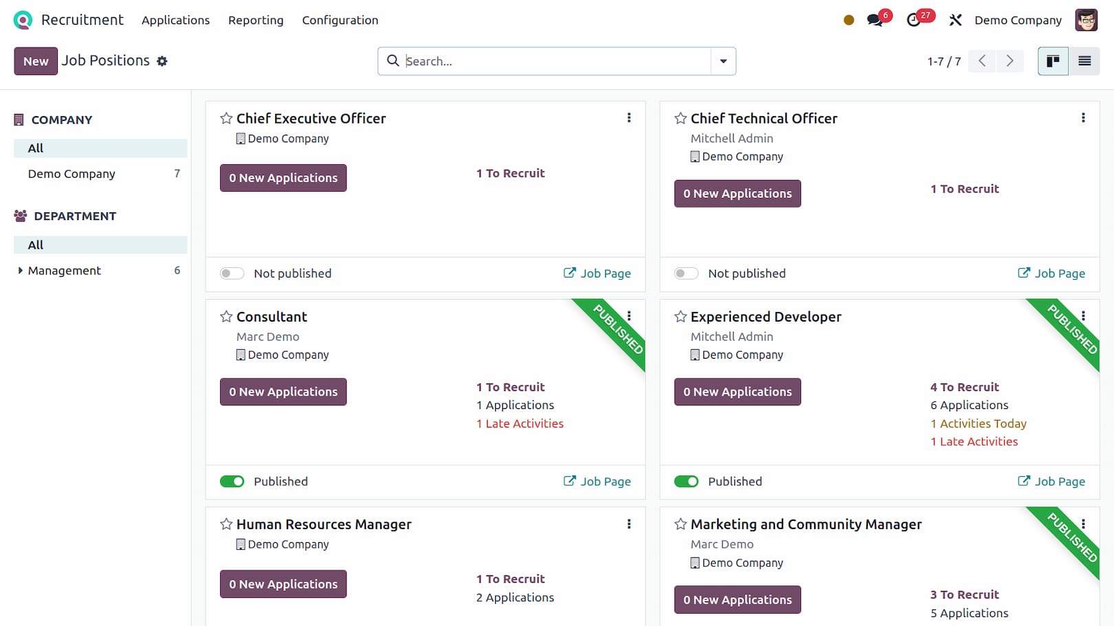 Recruitment and vacancy management in Odoo