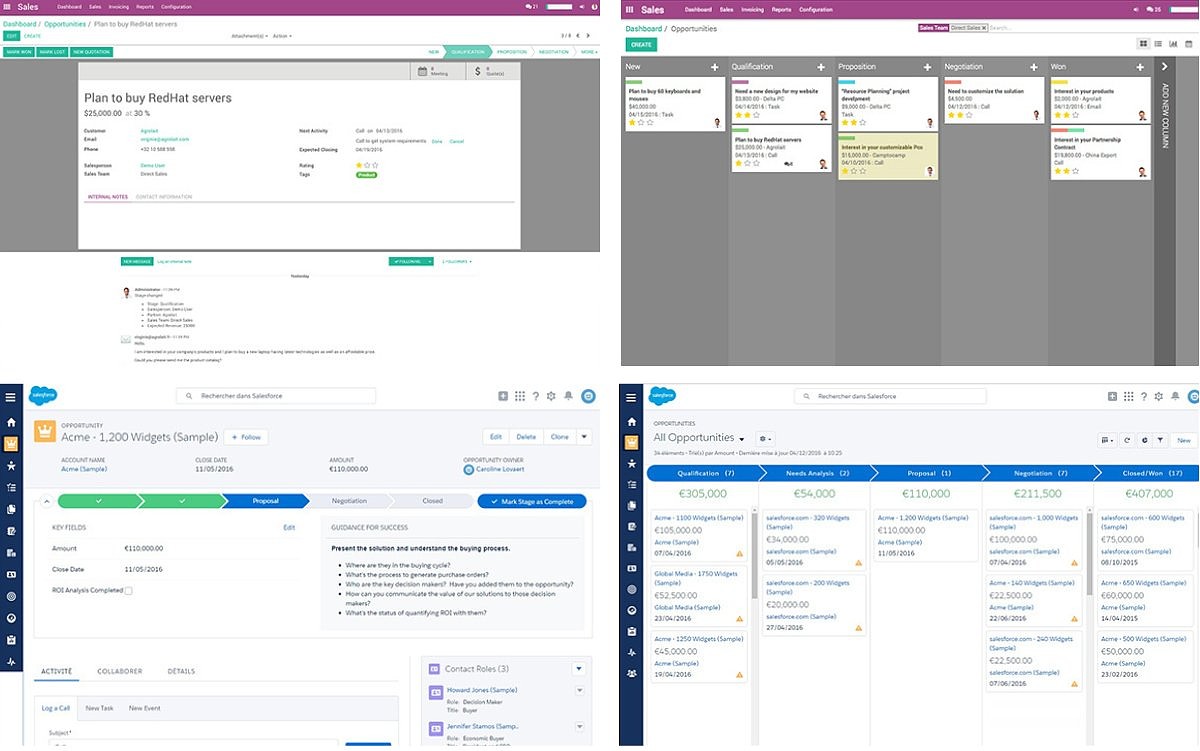 Odoo vs Salesforce interface comparison