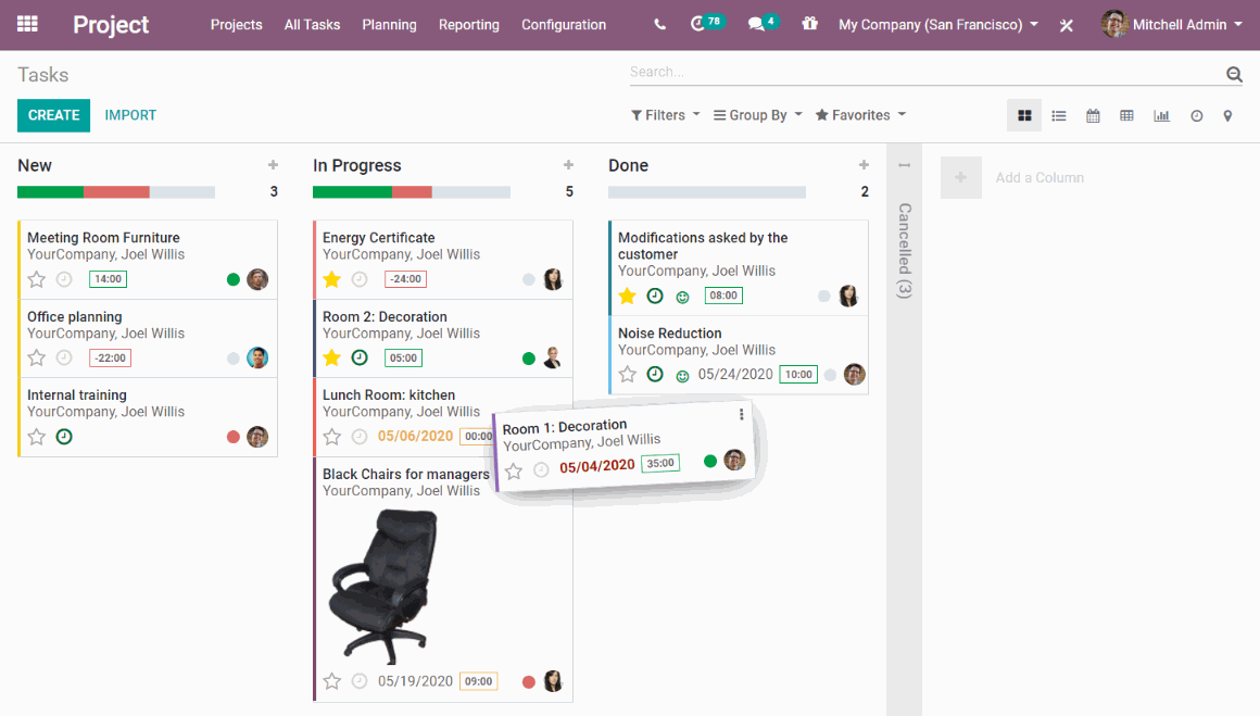 Project management module in Odoo