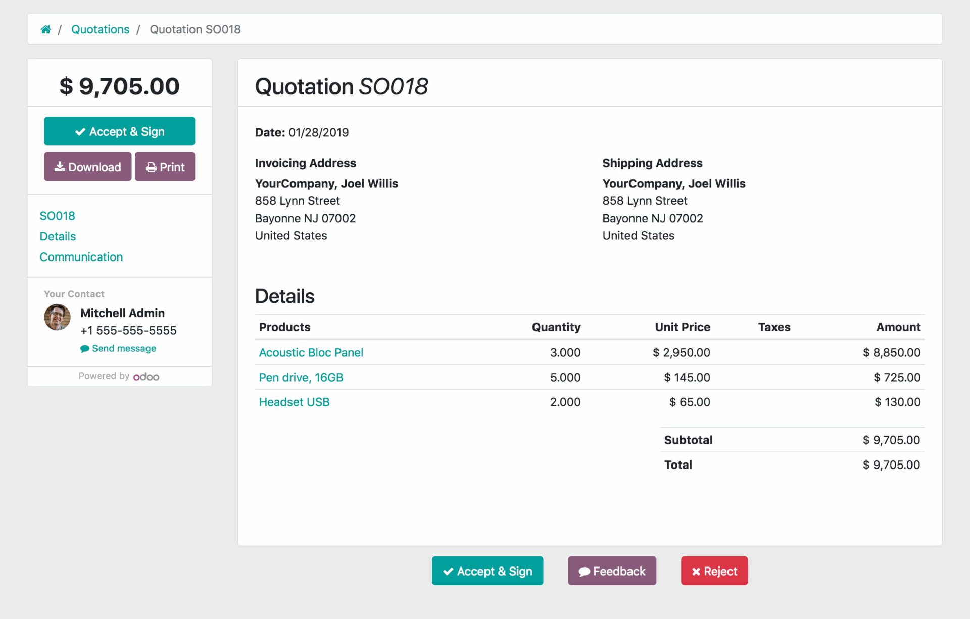 Quotation in Odoo sales module