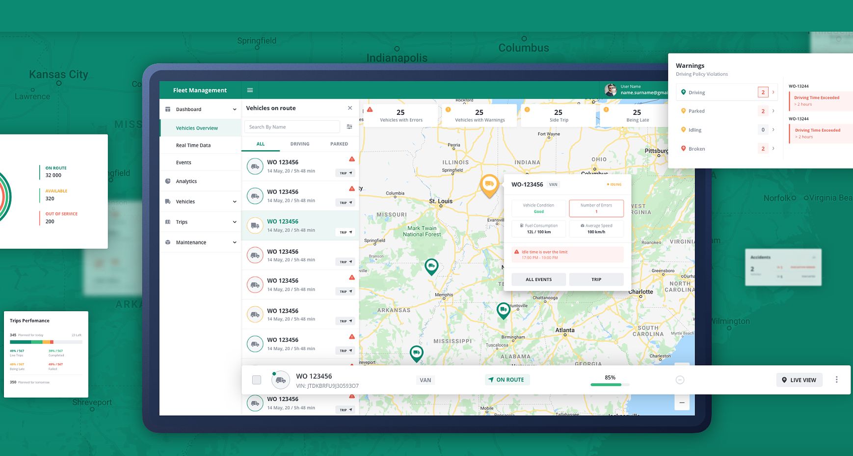 Vehicle tracking in a fleet management system