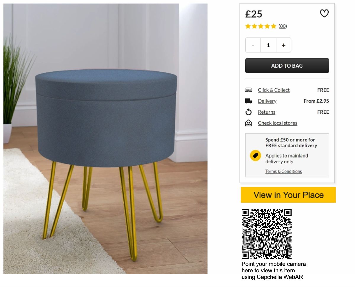 AR try-on on furniture company website